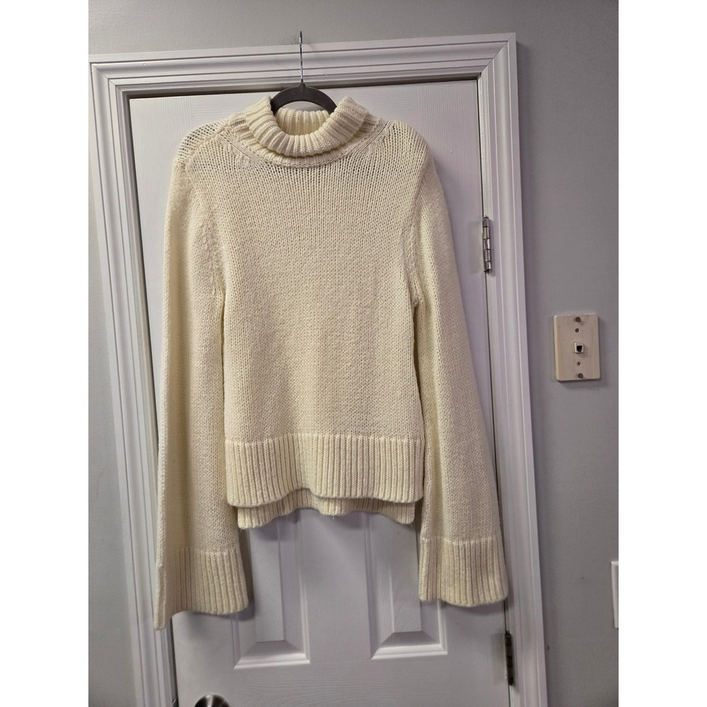 Marina Moscone Cream Chunky Knit Turtleneck Bell Sleeve Sweater Large